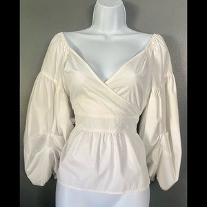 Express White Billowy Blouse with Puffed Sleeves